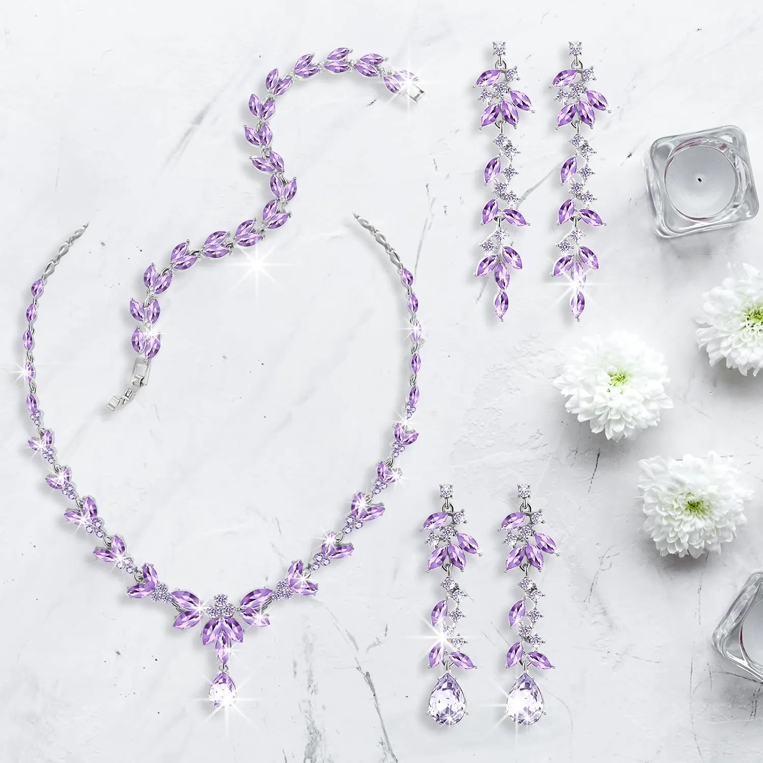 Jewelry Set for Women Wedding Trendy, Bridal Bridesmaid Accessories Necklace Bracelet Earrings