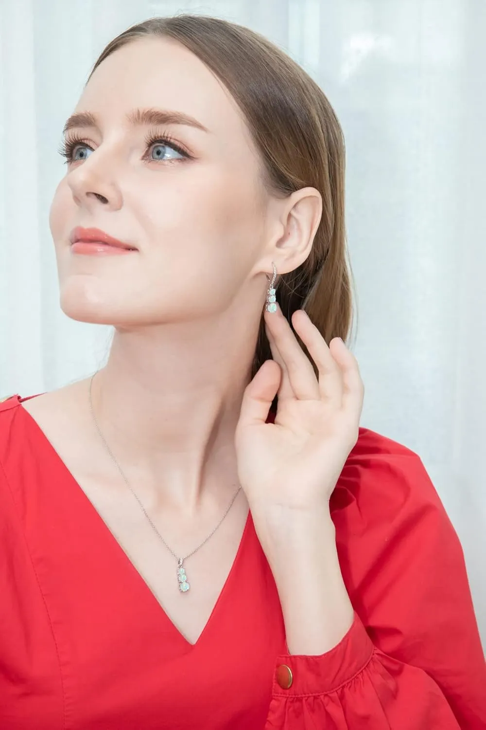 Jewelry Sets for Women, Necklace and Earring Sets for Women, Birthstone Jewelry, Genuine Synthetic Gemstones, 3 Stone Journey Set, Pendant Necklace, Dangle Earrings for Women, Sterling Silver Jewelry
