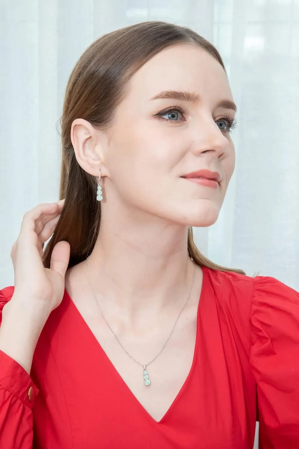 Jewelry Sets for Women, Necklace and Earring Sets for Women, Birthstone Jewelry, Genuine Synthetic Gemstones, 3 Stone Journey Set, Pendant Necklace, Dangle Earrings for Women, Sterling Silver Jewelry