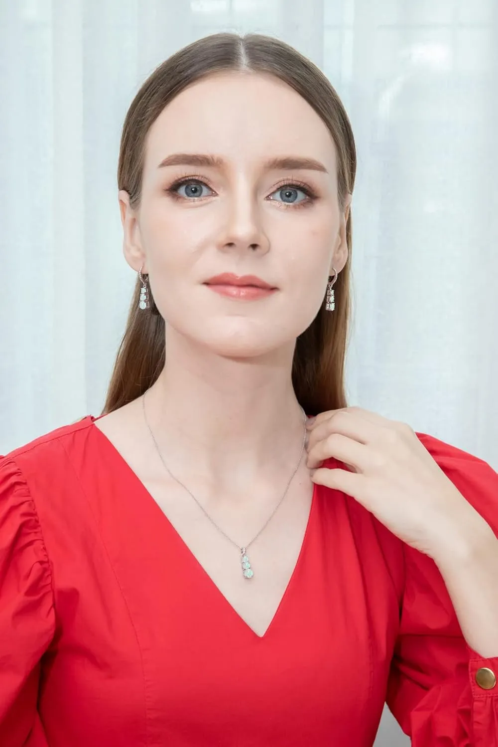 Jewelry Sets for Women, Necklace and Earring Sets for Women, Birthstone Jewelry, Genuine Synthetic Gemstones, 3 Stone Journey Set, Pendant Necklace, Dangle Earrings for Women, Sterling Silver Jewelry
