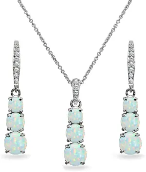 Jewelry Sets for Women, Necklace and Earring Sets for Women, Birthstone Jewelry, Genuine Synthetic Gemstones, 3 Stone Journey Set, Pendant Necklace, Dangle Earrings for Women, Sterling Silver Jewelry