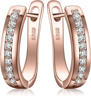 JewelryPalace Eternity Cubic Zirconia Huggie Hoop Earrings For Women, 14K White Yellow Rose Gold Plated 925 Sterling Silver Earrings for Her, CZ Jewelry Sets