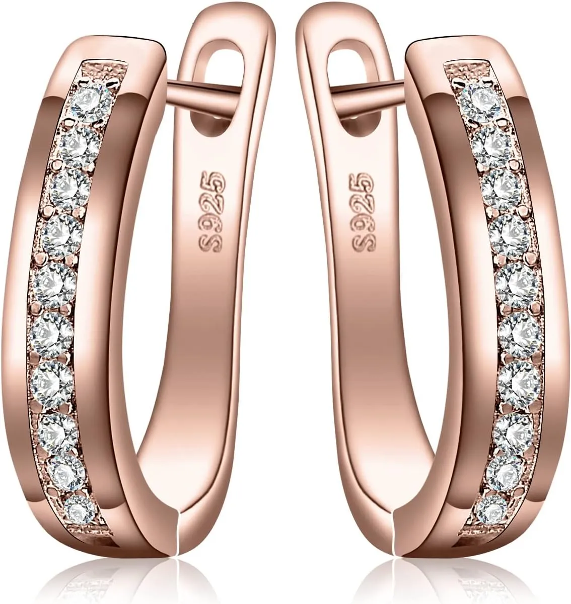 JewelryPalace Eternity Cubic Zirconia Huggie Hoop Earrings For Women, 14K White Yellow Rose Gold Plated 925 Sterling Silver Earrings for Her, CZ Jewelry Sets