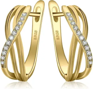 JewelryPalace Infinity Cubic Zirconia Creole Hoop Earrings for Women, Love Knot 925 Sterling Silver 14k White Yellow Rose Gold Plated Huggie Earrings for Girls, Simulated Diamond Jewelry Sets