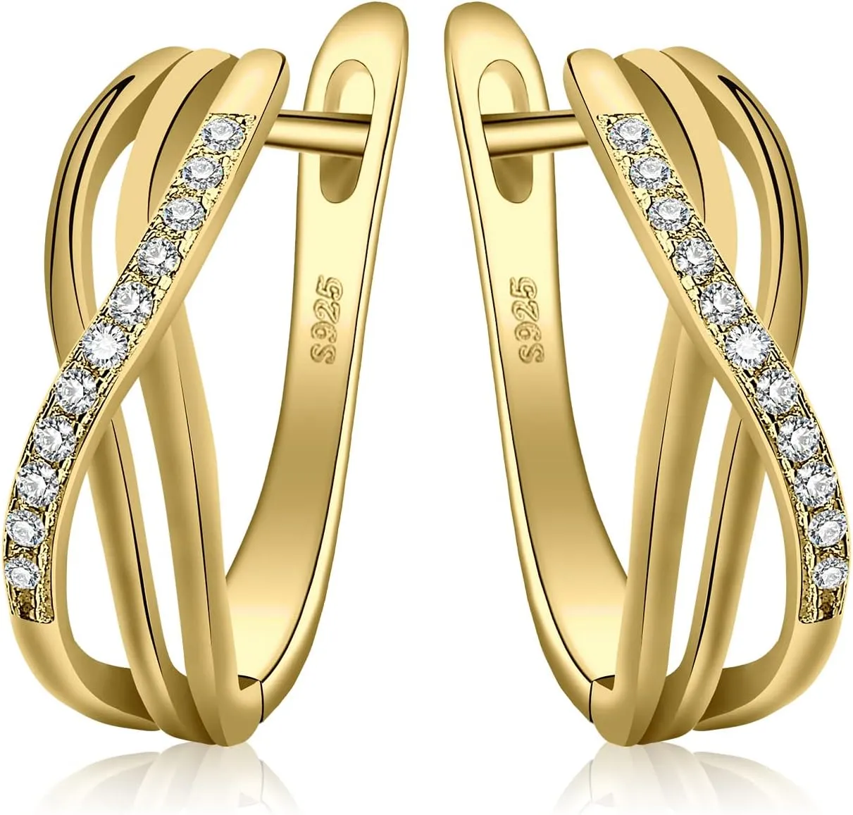 JewelryPalace Infinity Cubic Zirconia Creole Hoop Earrings for Women, Love Knot 925 Sterling Silver 14k White Yellow Rose Gold Plated Huggie Earrings for Girls, Simulated Diamond Jewelry Sets