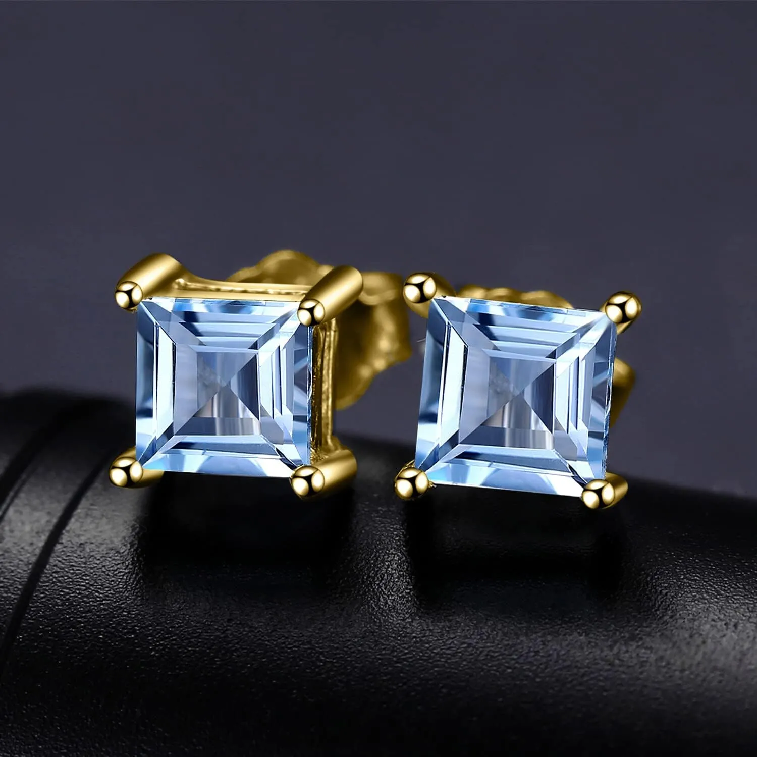 JewelryPalace Square 0.8ct Genuine Garnet Peridot Amethyst Citrine Topaz Created Ruby Sapphire Simulated Emerald Gemstone Stud Earrings Women, 14k Gold Plated 925 Sterling Silver Earring Jewelry Set