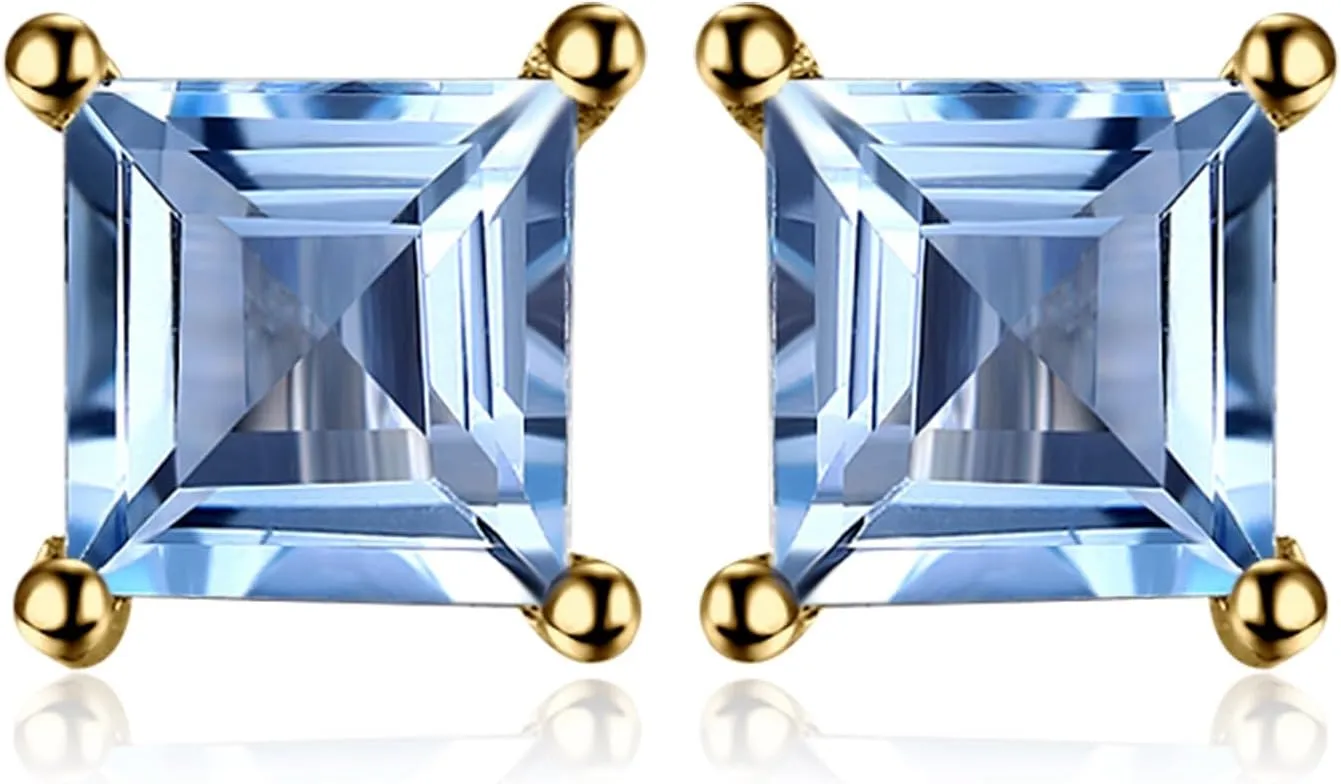 JewelryPalace Square 0.8ct Genuine Garnet Peridot Amethyst Citrine Topaz Created Ruby Sapphire Simulated Emerald Gemstone Stud Earrings Women, 14k Gold Plated 925 Sterling Silver Earring Jewelry Set