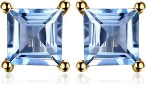 JewelryPalace Square 0.8ct Genuine Garnet Peridot Amethyst Citrine Topaz Created Ruby Sapphire Simulated Emerald Gemstone Stud Earrings Women, 14k Gold Plated 925 Sterling Silver Earring Jewelry Set