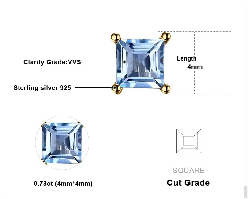 JewelryPalace Square 0.8ct Genuine Garnet Peridot Amethyst Citrine Topaz Created Ruby Sapphire Simulated Emerald Gemstone Stud Earrings Women, 14k Gold Plated 925 Sterling Silver Earring Jewelry Set