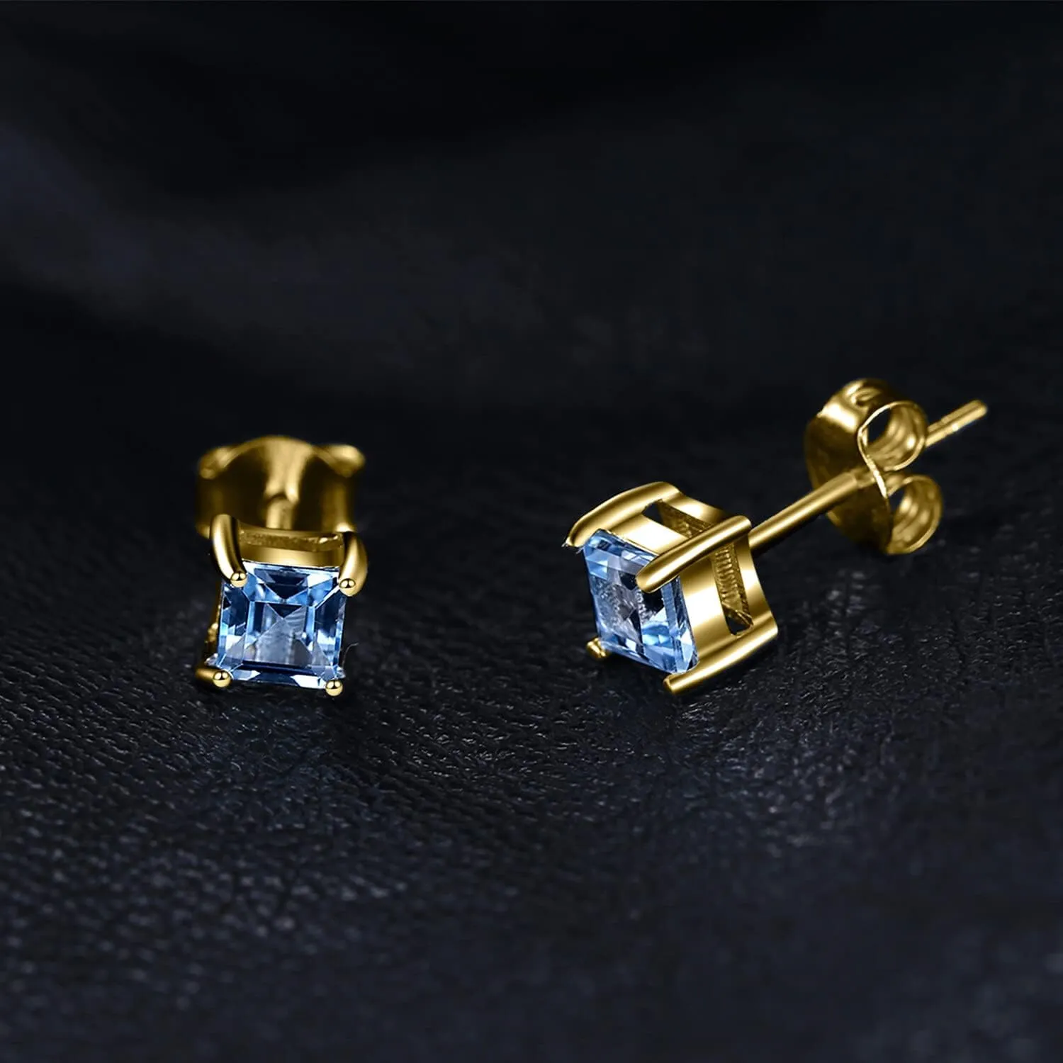 JewelryPalace Square 0.8ct Genuine Garnet Peridot Amethyst Citrine Topaz Created Ruby Sapphire Simulated Emerald Gemstone Stud Earrings Women, 14k Gold Plated 925 Sterling Silver Earring Jewelry Set