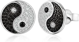 JewelryPalace Ying Yang Taichi Round Cut Genuine Black Spinel Cubic Zirconia Stud Earrings for Women, 14K White Gold Plated 925 Sterling Silver Earrings for Her, Natural Gemstone Jewelry Sets
