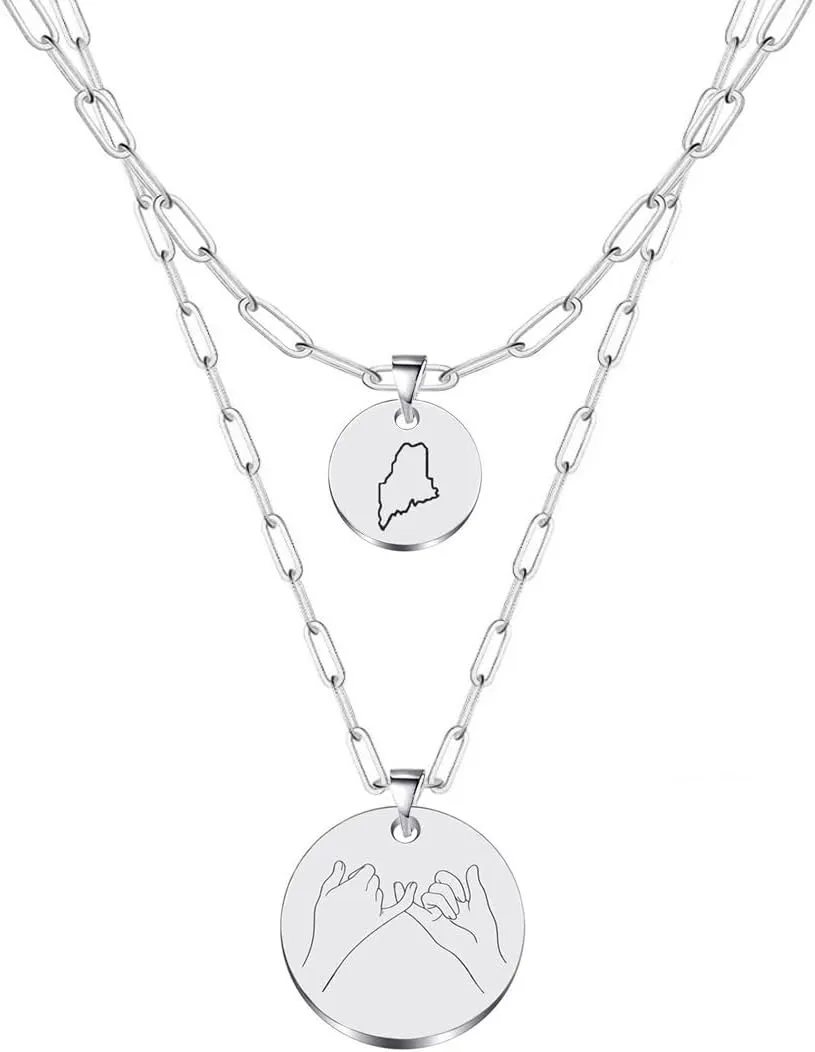 JJTZX Dainty Layered Pinky Promise United States Map Necklace Set Sweet Relationship Gits for Best Friend