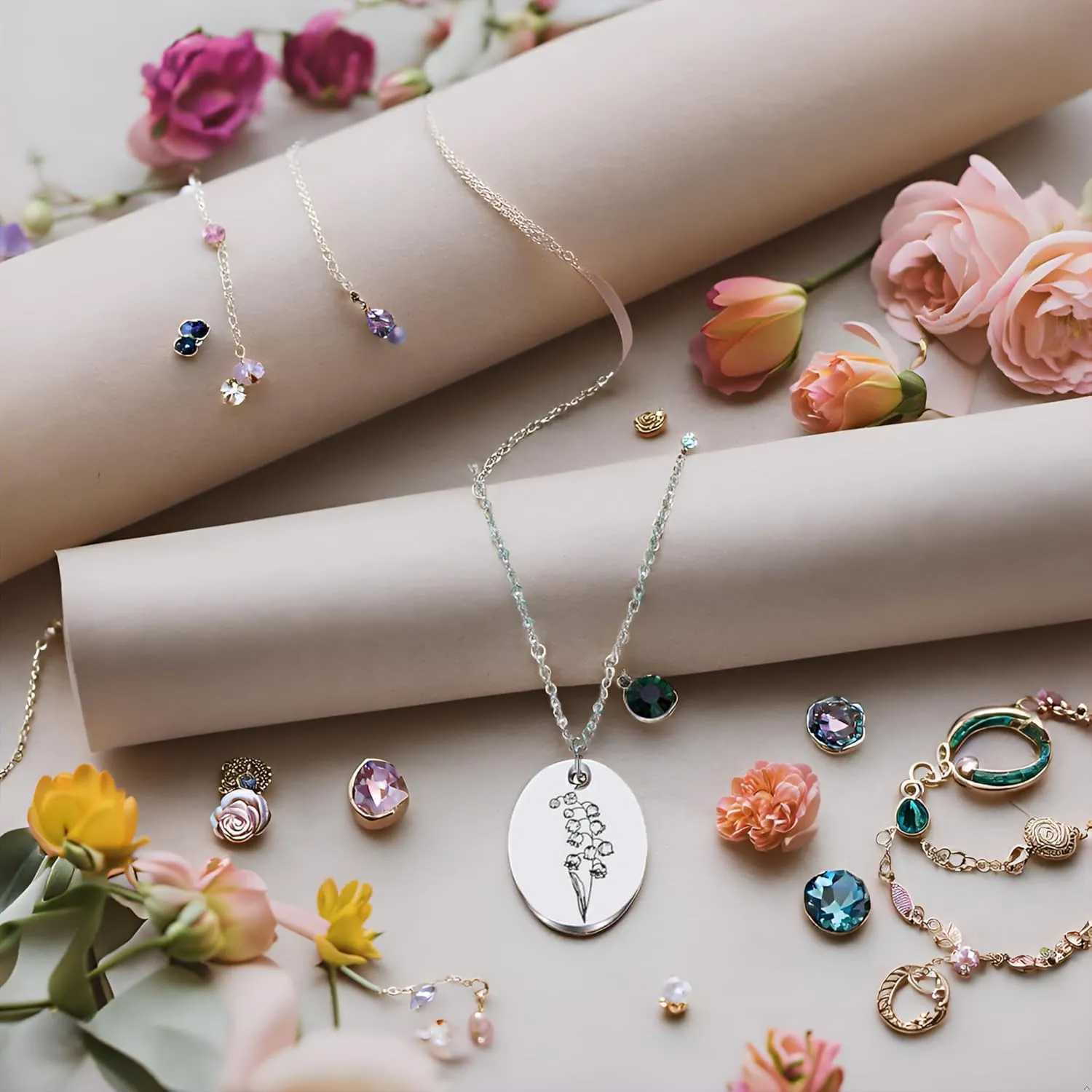 JJTZX Minimalist Floral Necklace - Dainty Birth Flower & Month Flower Necklace - Mom Daughter & Best Friend Gift