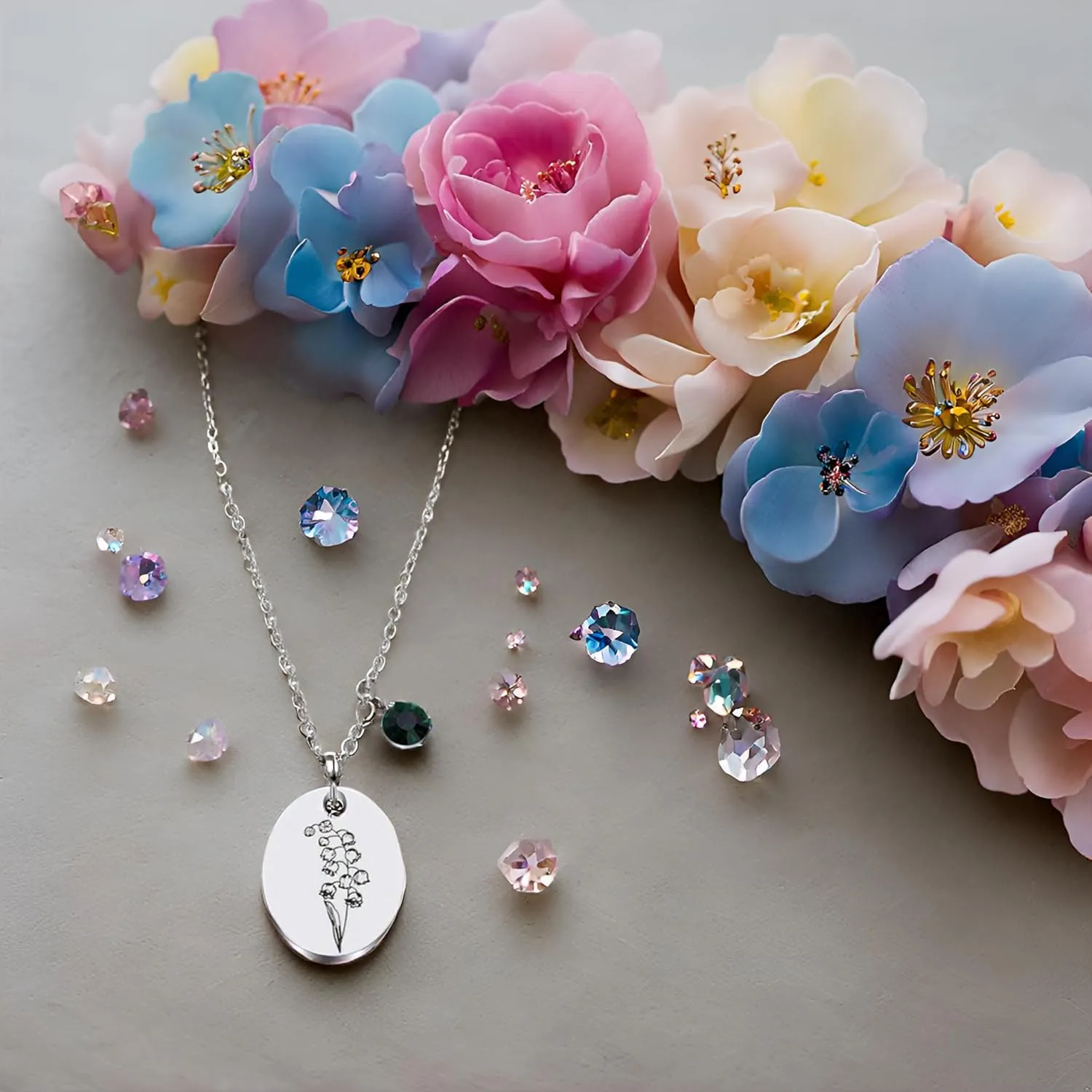 JJTZX Minimalist Floral Necklace - Dainty Birth Flower & Month Flower Necklace - Mom Daughter & Best Friend Gift