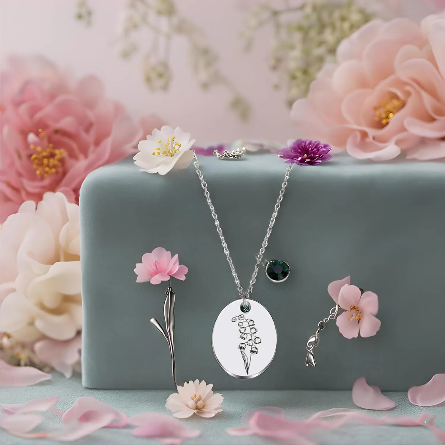 JJTZX Minimalist Floral Necklace - Dainty Birth Flower & Month Flower Necklace - Mom Daughter & Best Friend Gift