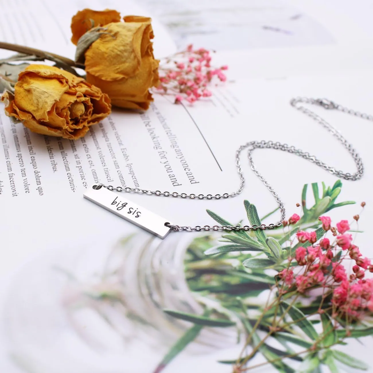 JJTZX Sister Bar Necklace Set Lil Sis & Big Sis Hand Stamped Bar Necklace New Big Sister Gift