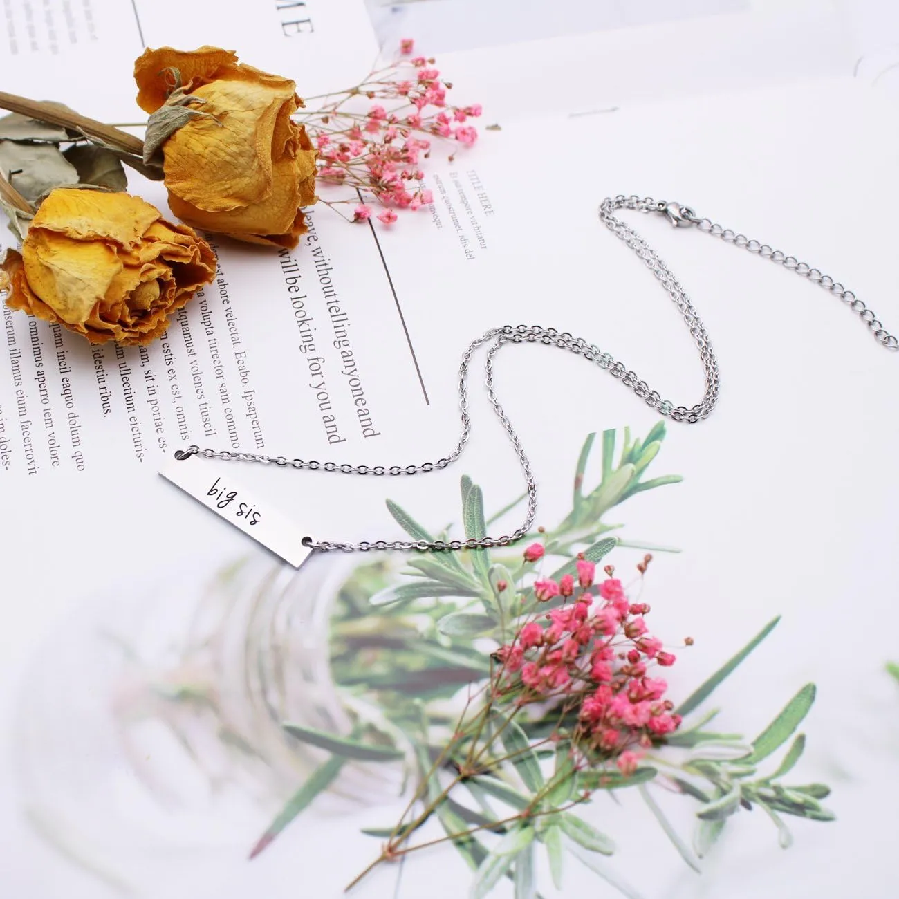 JJTZX Sister Bar Necklace Set Lil Sis & Big Sis Hand Stamped Bar Necklace New Big Sister Gift