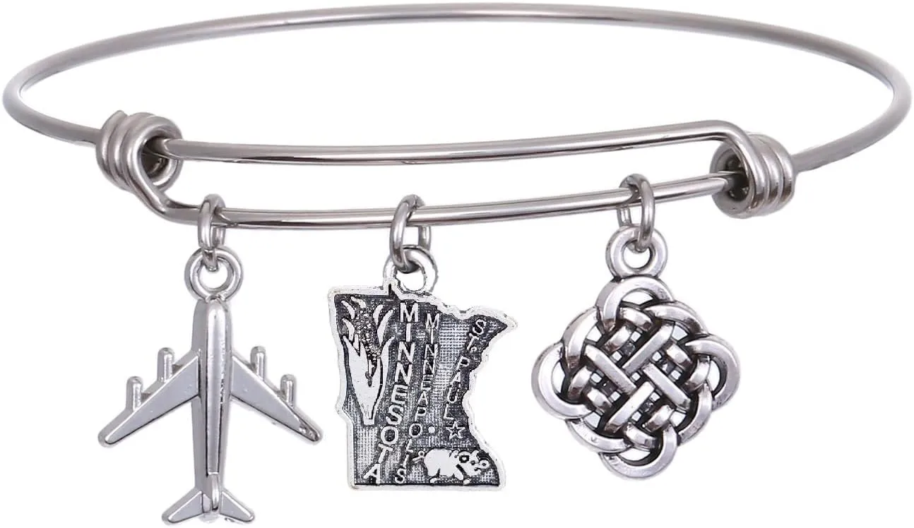 JJTZX State Bangle U.S. Map Charm Expandable Travel Bracelet Long Distance Relationship Gift Best Friends Bracelet