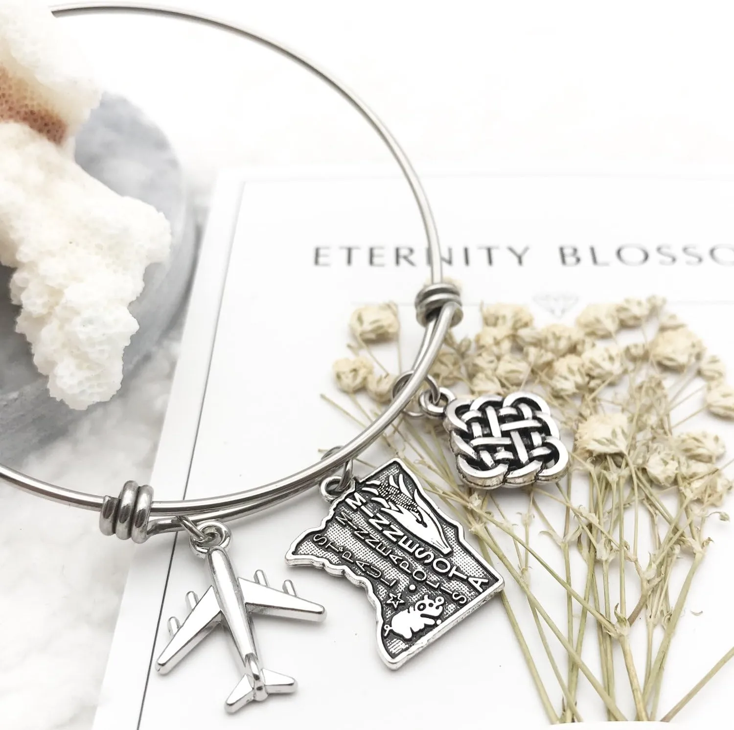 JJTZX State Bangle U.S. Map Charm Expandable Travel Bracelet Long Distance Relationship Gift Best Friends Bracelet