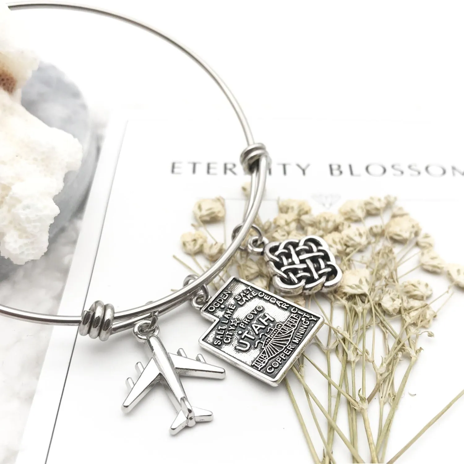 JJTZX State Bangle U.S. Map Charm Expandable Travel Bracelet Long Distance Relationship Gift Best Friends Bracelet