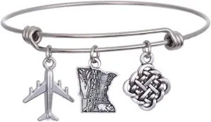 JJTZX State Bangle U.S. Map Charm Expandable Travel Bracelet Long Distance Relationship Gift Best Friends Bracelet