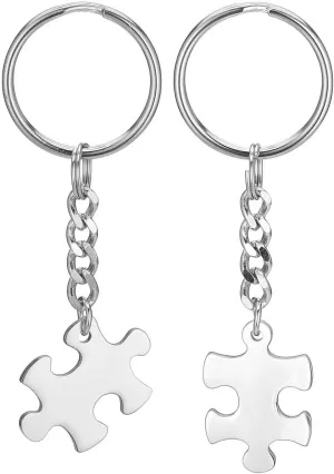 Jovivi Personalized Custom Stainless Steel Puzzle Couple Necklace/Keychain Jewelry Set Best Friend Lover Gift