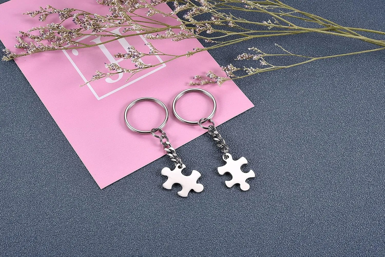 Jovivi Personalized Custom Stainless Steel Puzzle Couple Necklace/Keychain Jewelry Set Best Friend Lover Gift
