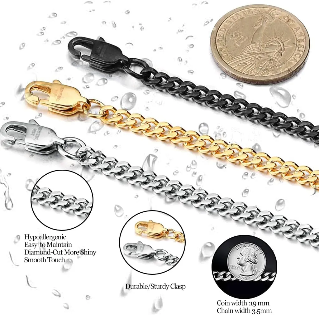 Jstyle 3.5mm Cuban Link Chain Necklace for Mens Women Black Silver Gold Tone Chains for Men Available in 16/18/20/22/24/30 inch Chain