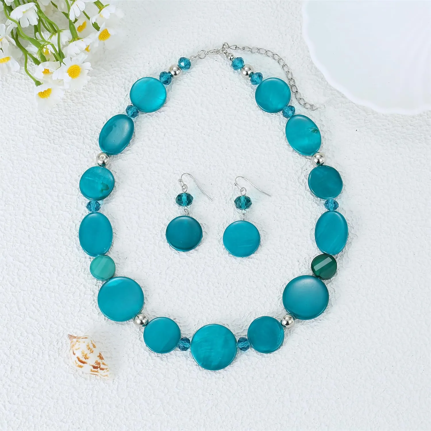 Jules D.Chunky Beads Necklace Colorful Shell Necklace Fashion Statement Necklace Set for Women Gifts