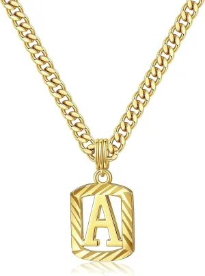 KELORIS PATH Gold Initial Necklace for Women Men, 14K Gold Plated Square Letter Pendant Charm Necklace Cuban Chain Capital Alphabets from A-Z Jewelry