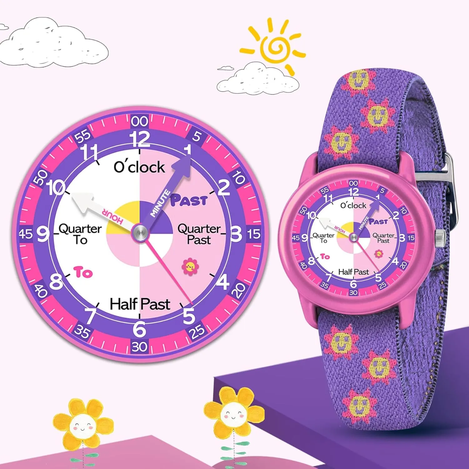 Kids Analog Watches for Girls Boys with Soft Elastic Fabric Strap, Learning Time Waterproof Watch for Ages 3-12 Kids, Gift for Toddler Children
