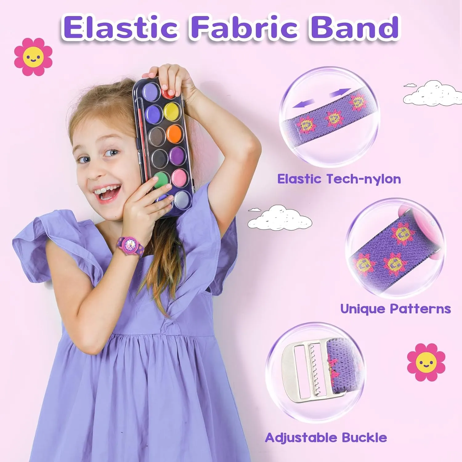 Kids Analog Watches for Girls Boys with Soft Elastic Fabric Strap, Learning Time Waterproof Watch for Ages 3-12 Kids, Gift for Toddler Children
