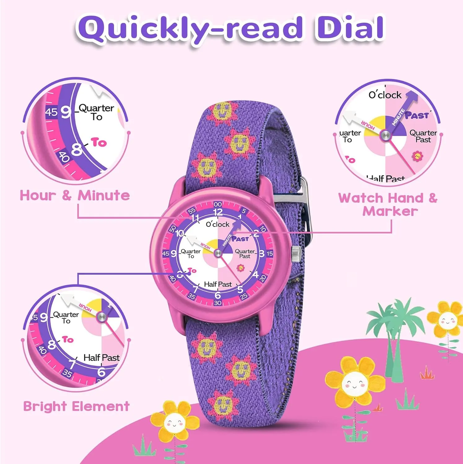 Kids Analog Watches for Girls Boys with Soft Elastic Fabric Strap, Learning Time Waterproof Watch for Ages 3-12 Kids, Gift for Toddler Children