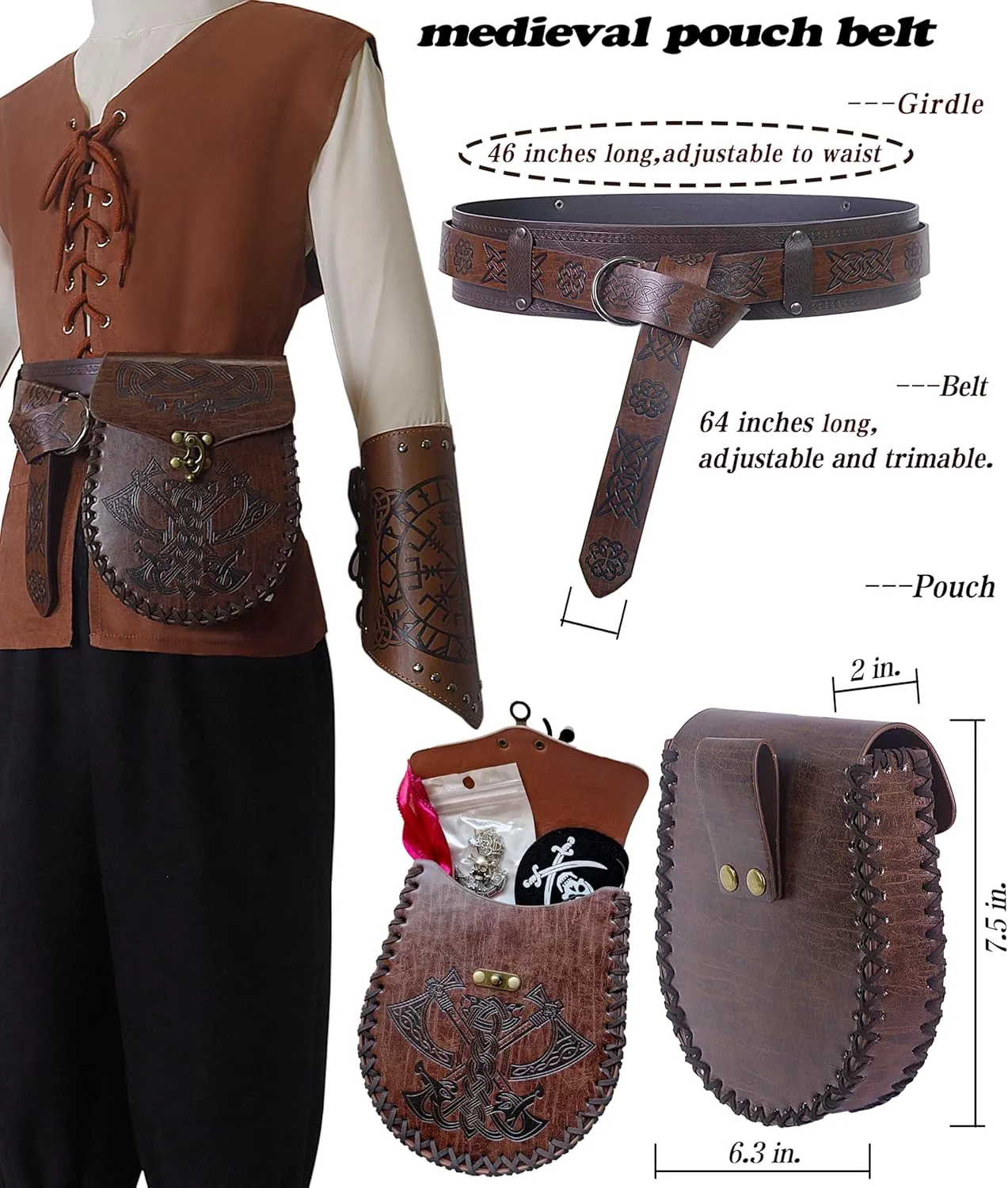 Kids Pirate Costume Boys Medieval Golden Age of Piracy Cosplay 8Pcs Sets for Halloween 4-12 Years