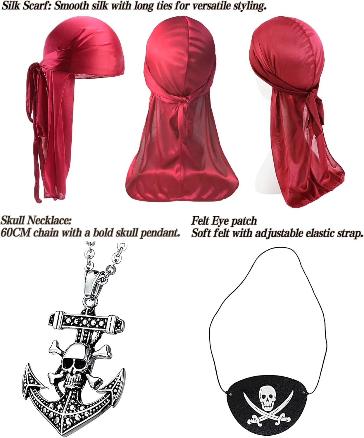 Kids Pirate Costume Boys Medieval Golden Age of Piracy Cosplay 8Pcs Sets for Halloween 4-12 Years
