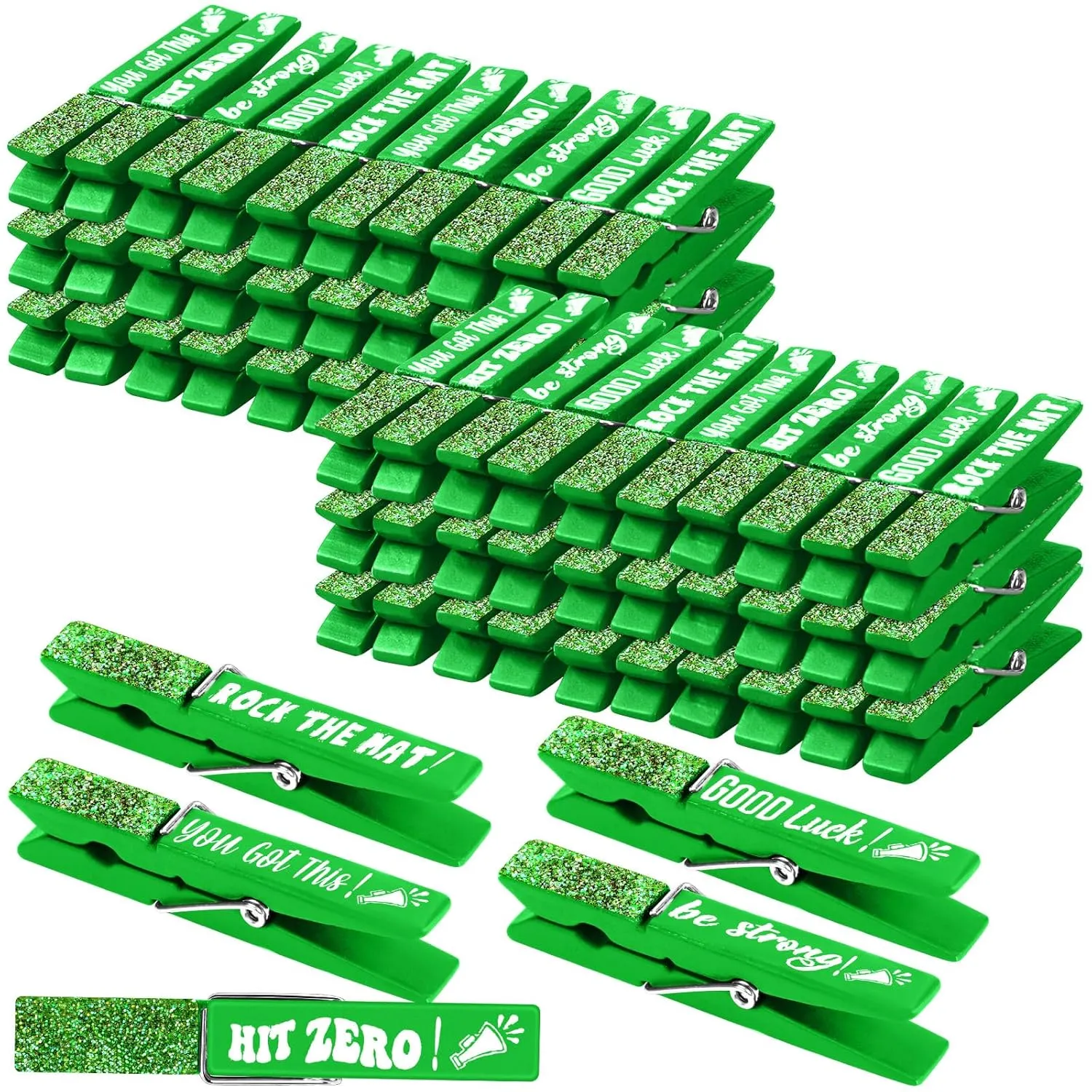 Kigeli 60 Pcs Spirit Clips Cheer Pins Cheerleader Gifts Clothes Pins For Backpacks Competition Glittered For Team Cheer Gifts Stuff Supplies Party Favors Accessories Bulk(Green)
