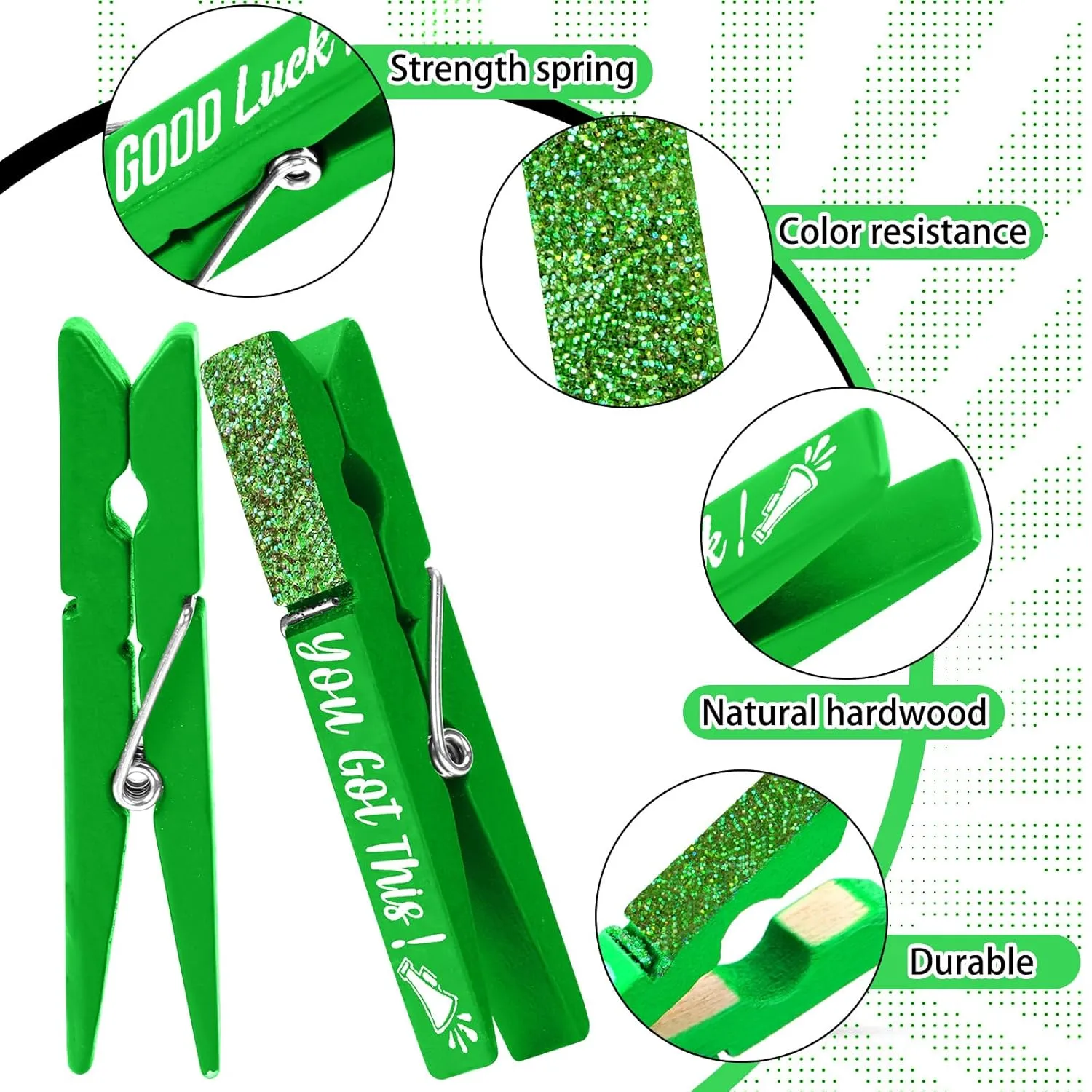 Kigeli 60 Pcs Spirit Clips Cheer Pins Cheerleader Gifts Clothes Pins For Backpacks Competition Glittered For Team Cheer Gifts Stuff Supplies Party Favors Accessories Bulk(Green)