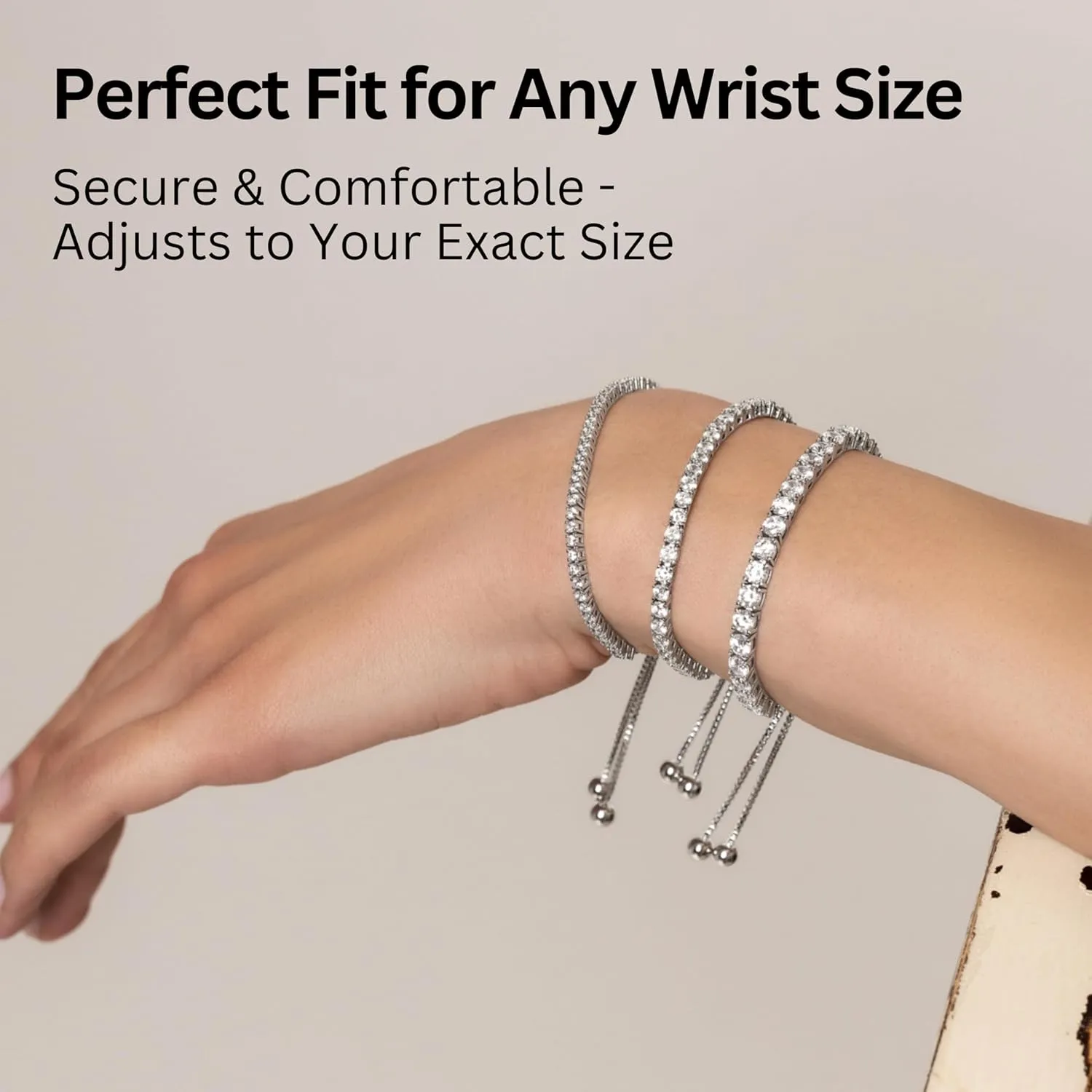 KISPER Adjustable Tennis Bracelet for Women - 18K White Gold or Gold Plated Round Cut AAAAA CZ, 2mm/3mm/4mm Dainty Cubic Zirconia Bracelet, Elegant Gift