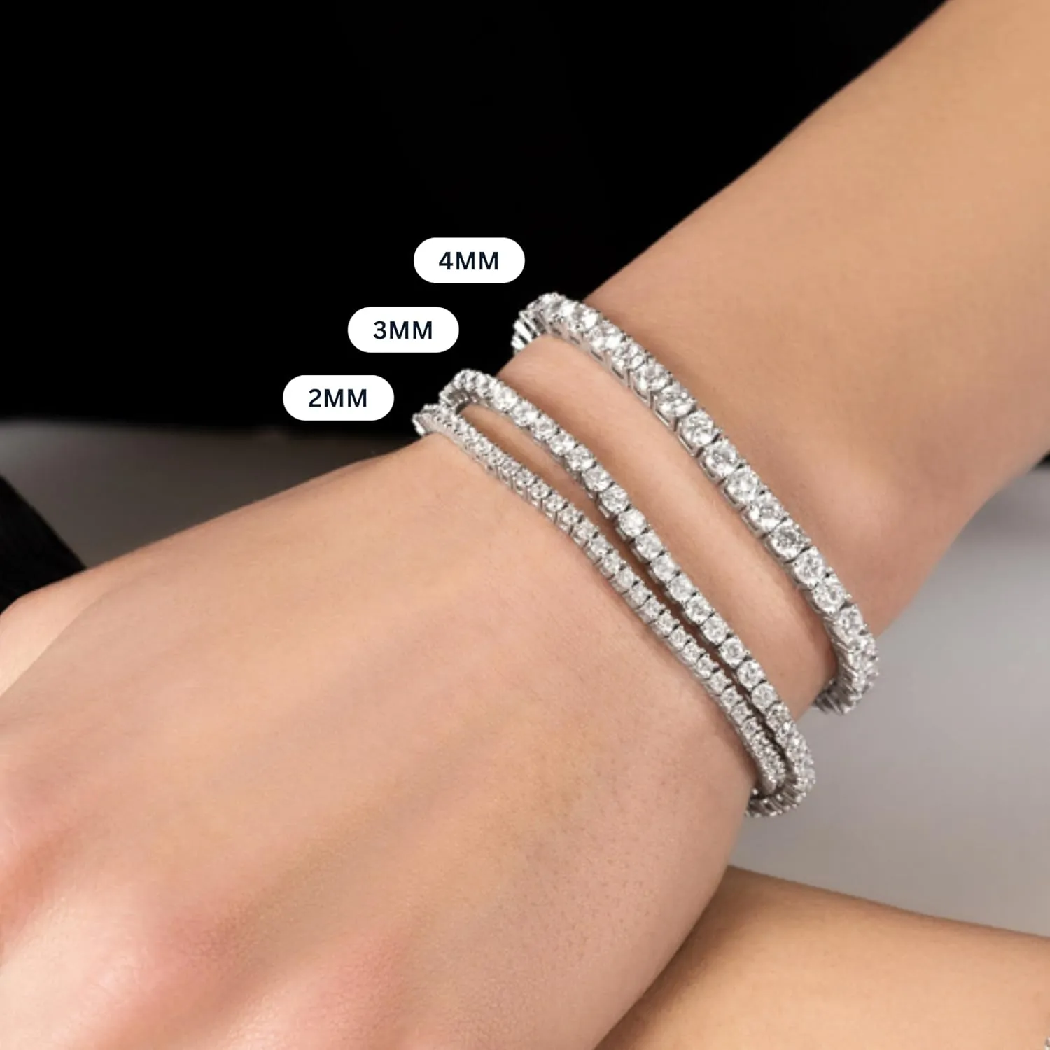 KISPER Adjustable Tennis Bracelet for Women - 18K White Gold or Gold Plated Round Cut AAAAA CZ, 2mm/3mm/4mm Dainty Cubic Zirconia Bracelet, Elegant Gift