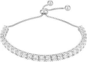 KISPER Adjustable Tennis Bracelet for Women - 18K White Gold or Gold Plated Round Cut AAAAA CZ, 2mm/3mm/4mm Dainty Cubic Zirconia Bracelet, Elegant Gift