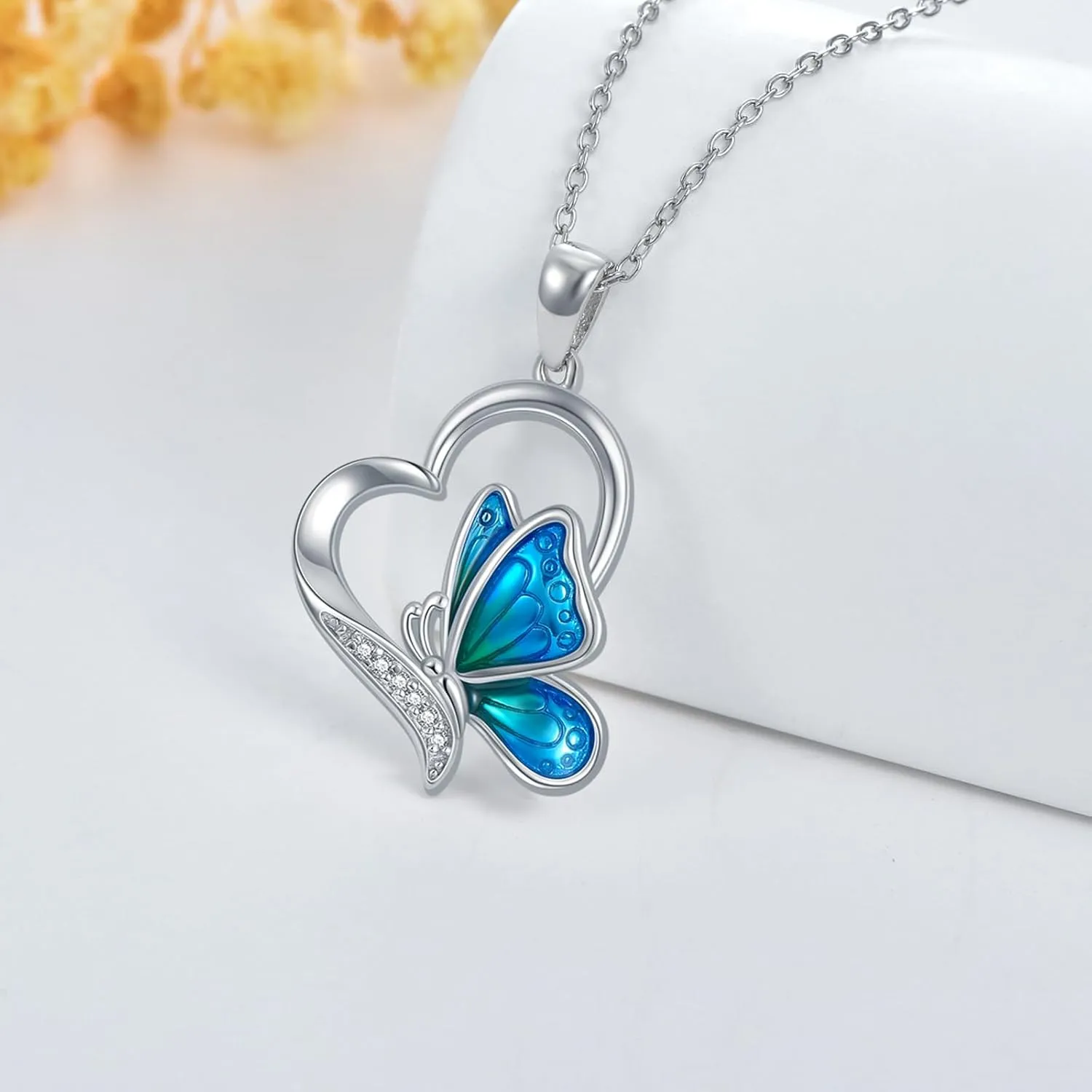 Lab Grown Diamond Blue Butterfly Necklace for Women in 925 Sterling Silver