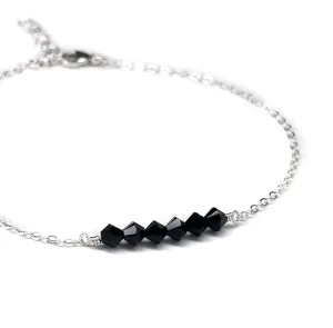 LeSilveStone Black Crystal Sterling Silver anklet embelished with crystals from Swarovski, adjustable simple dainty minimalist chain ankle bracelet for women - Handcrafted in the USA.