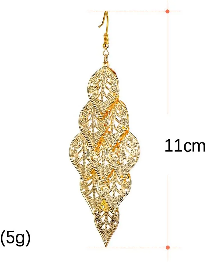 Lightweight Colorful Chandelier Earrings Multi-Layer Filigree Leaf Feater Cluster Dangle Boho Earrings for Women