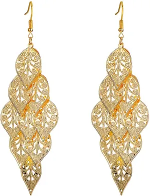 Lightweight Colorful Chandelier Earrings Multi-Layer Filigree Leaf Feater Cluster Dangle Boho Earrings for Women
