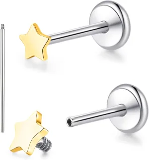 limerencia 18G Pure Titanium Body Piercing Jewelry, G23 Hypoallergenic Flat Back Internally Threaded Tragus Helix Cartilage Conch Medusa Lip Labret Piercing Stud Earrings for Women Men