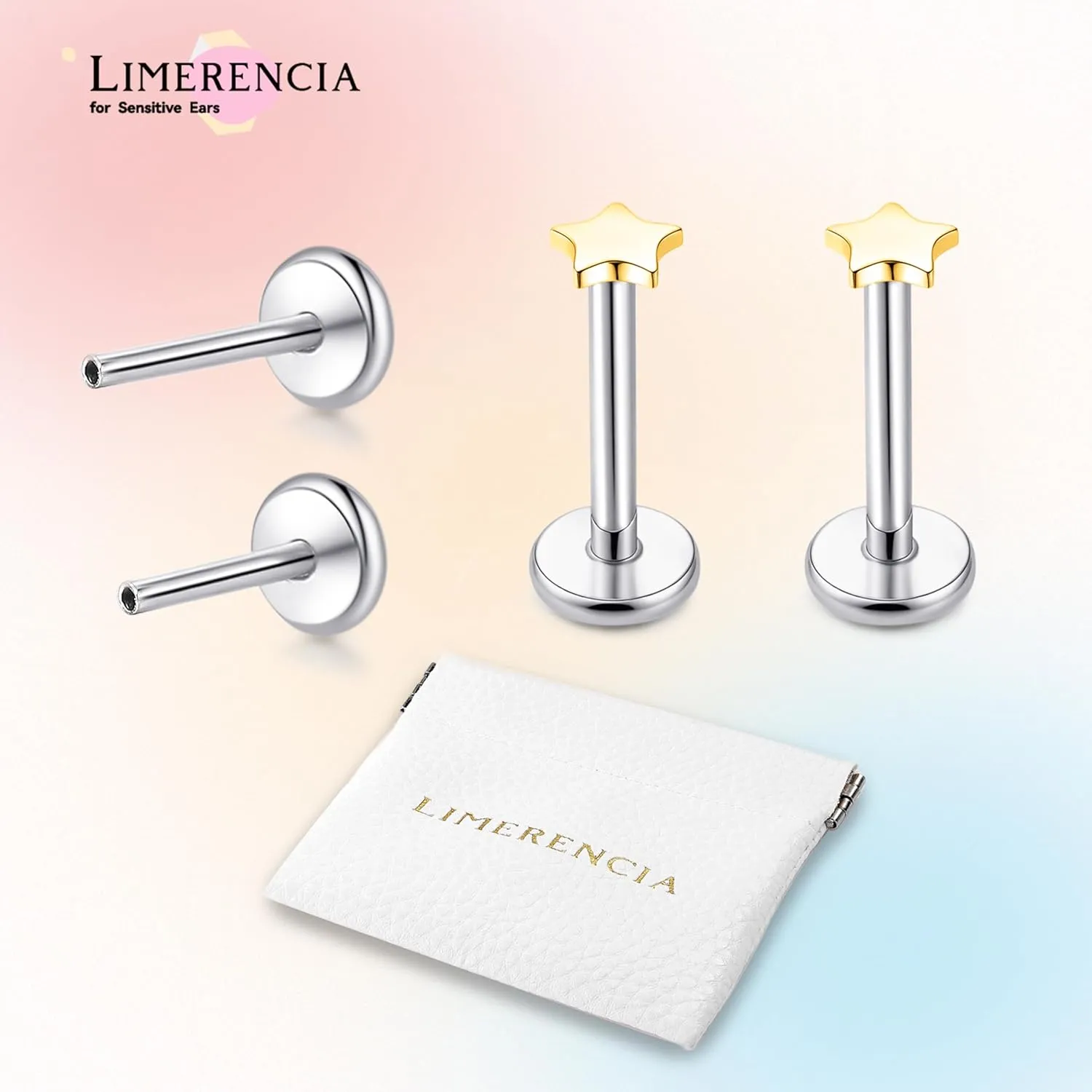 limerencia 18G Pure Titanium Body Piercing Jewelry, G23 Hypoallergenic Flat Back Internally Threaded Tragus Helix Cartilage Conch Medusa Lip Labret Piercing Stud Earrings for Women Men
