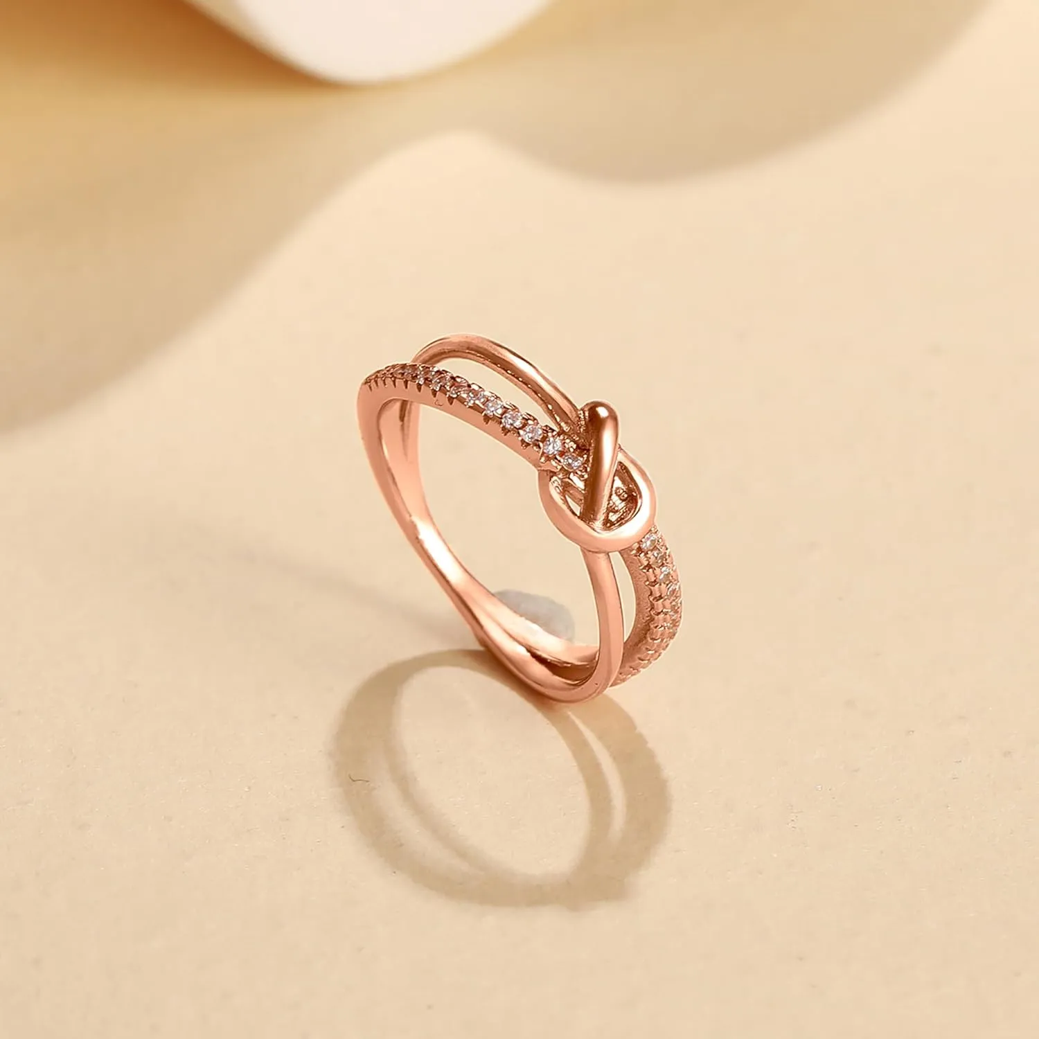 LOVECOM Mother Daughter Friendship Knot Love Rings for Women 925 Sterling Silver Rose Gold Cubic Zirconia Forever Promise Ring Birthday Wedding Jewelry Sister Mom Rings and Daughter Gift