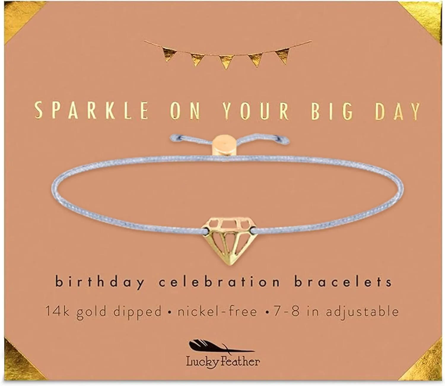 Lucky Feather Happy Birthday Gifts for Women and Teenage Girls - 14K Gold Dipped Love Heart Bracelet on Adjustable Cord