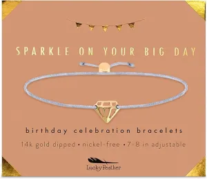 Lucky Feather Happy Birthday Gifts for Women and Teenage Girls - 14K Gold Dipped Love Heart Bracelet on Adjustable Cord