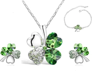 Mall of Style Four Leaf Clover Necklace - St.Patricks Day Earrings - Shamrock Earrings - Irish Jewelry - Bracelet